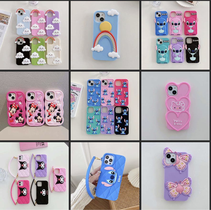 工厂300款卡通手机壳 适用 iphone 史迪仔 彩虹 立体硅胶 手机套