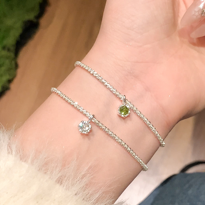 S925 Sterling Silver Starry Sky Sparkling Diamond Bracelet Women's Olive Green Zircon Accessible Luxury Niche High-End Jewelry