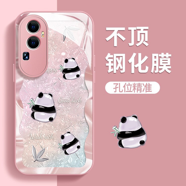 opporeno11pro Phone Case for Summer vivos17 Eating Bamboo Panda Millet 14 Liquid Glass Cute Women