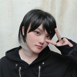 Wolf tail wig women's short hair Korean handsome hanging ear dyed gradient gray mullet head full head cover factory wholesale in stock