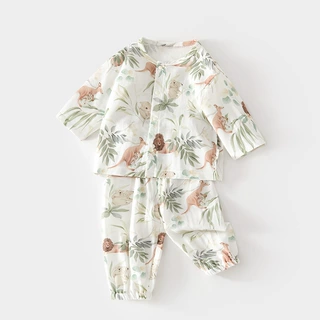 婴儿纱布套装宝宝家居服长袖竹纤维上衣裤子儿童夏季空调服女童
