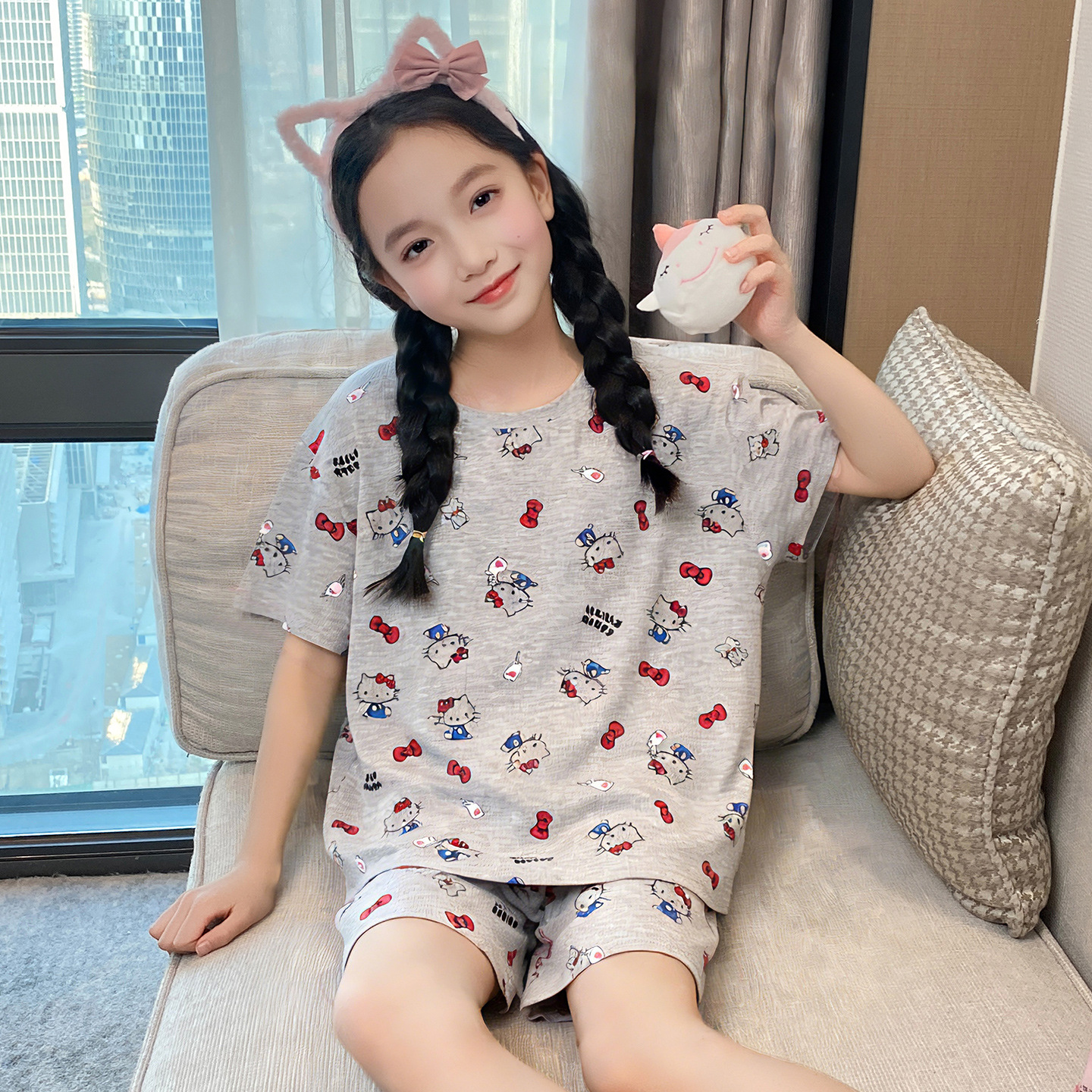 Pijamas de niñas para niños de verano modelo ultra delgado de manga corta 2026 nuevo estilo de verano de ropa de casa para niños mayores