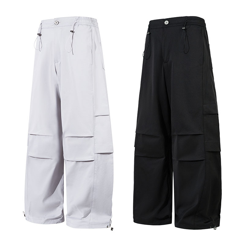 TKPA2025春夏新款男裝機能工裝褲國潮直筒立體褶皺寬鬆休閒長褲男