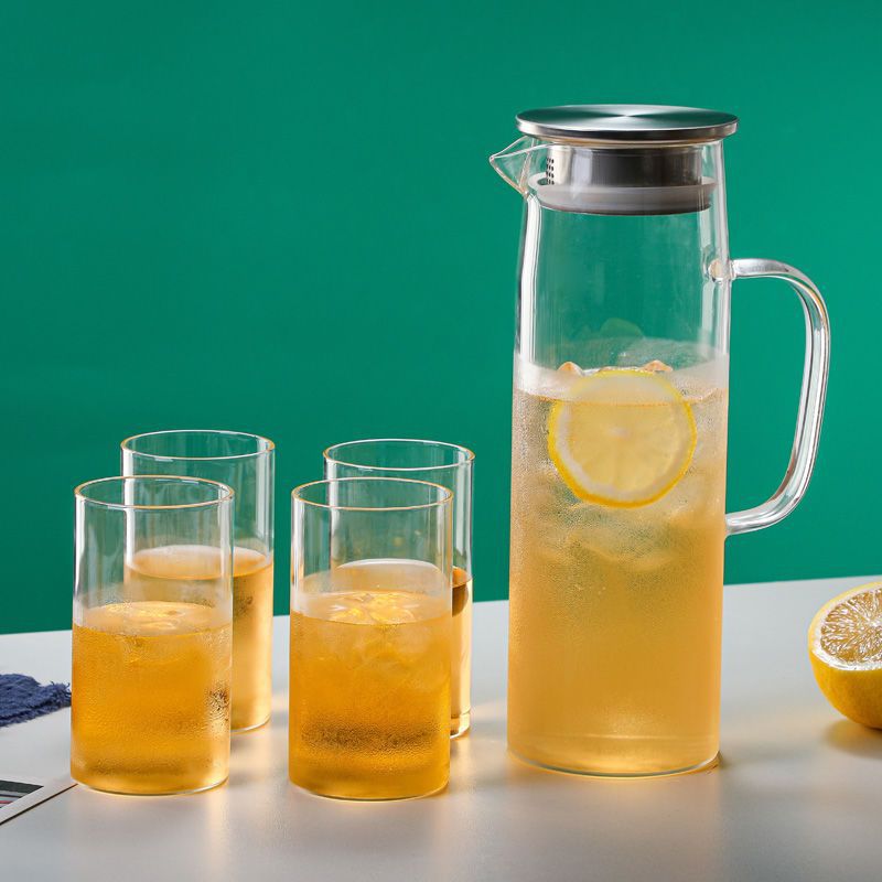 En stock botella de agua fría de vidrio borosilicato con mango simple olla recta de gran capacidad botella de agua fría de vidrio engrosado