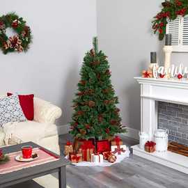 混合圣诞树PE+松针+PVC1.8米定制高档圣诞树加松果红果圣诞节装饰