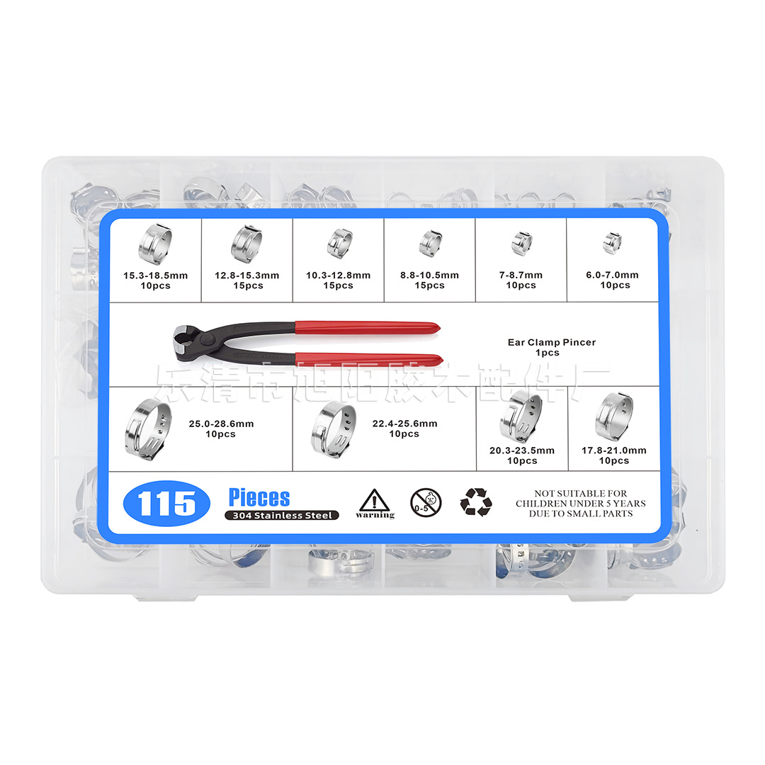 Cruz-frontera dedicado 115 unids traje en caja 304 abrazadera de acero inoxidable con abrazadera de aro sola oreja electrodeless abrazadera de manguera