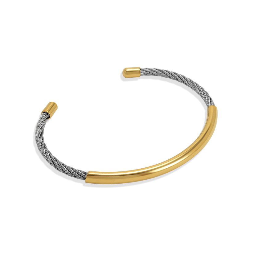 Patchwork Design Retro Color Block Stainless Steel Patchwork Bangle