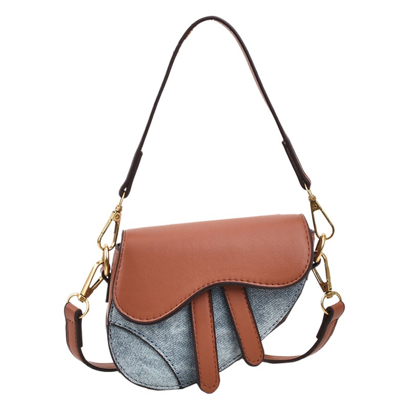 Otoño e invierno nuevo mini pequeño bolso de sillín de mano 2023 bolso de mensajero de hombro de pata de gallo de color de contraste para niños de moda