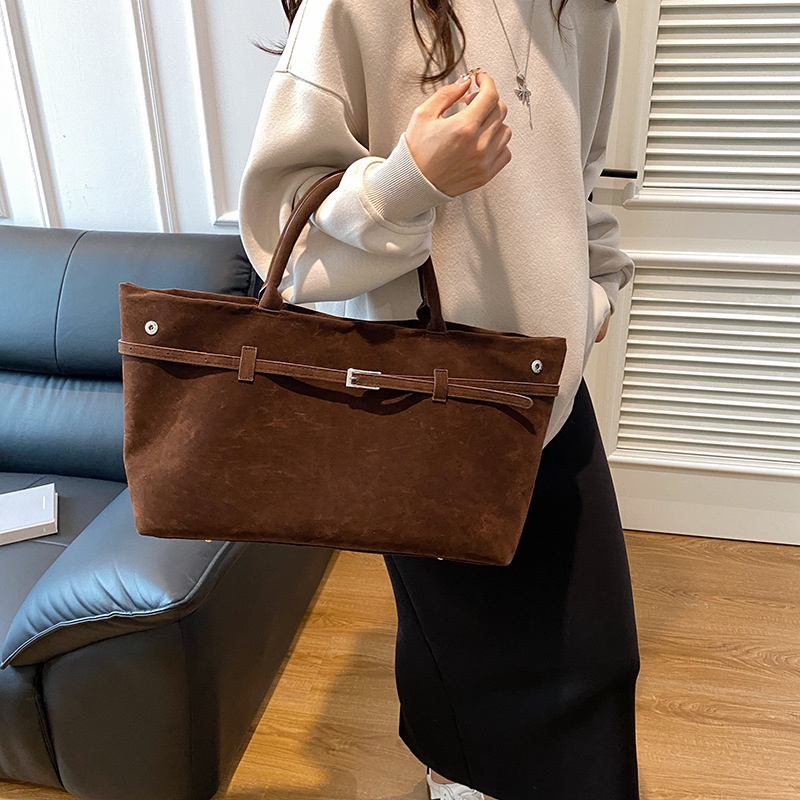 跨境磨砂复古包女2025新款大容量秋冬休闲单肩包通勤高级感托特包|undefined