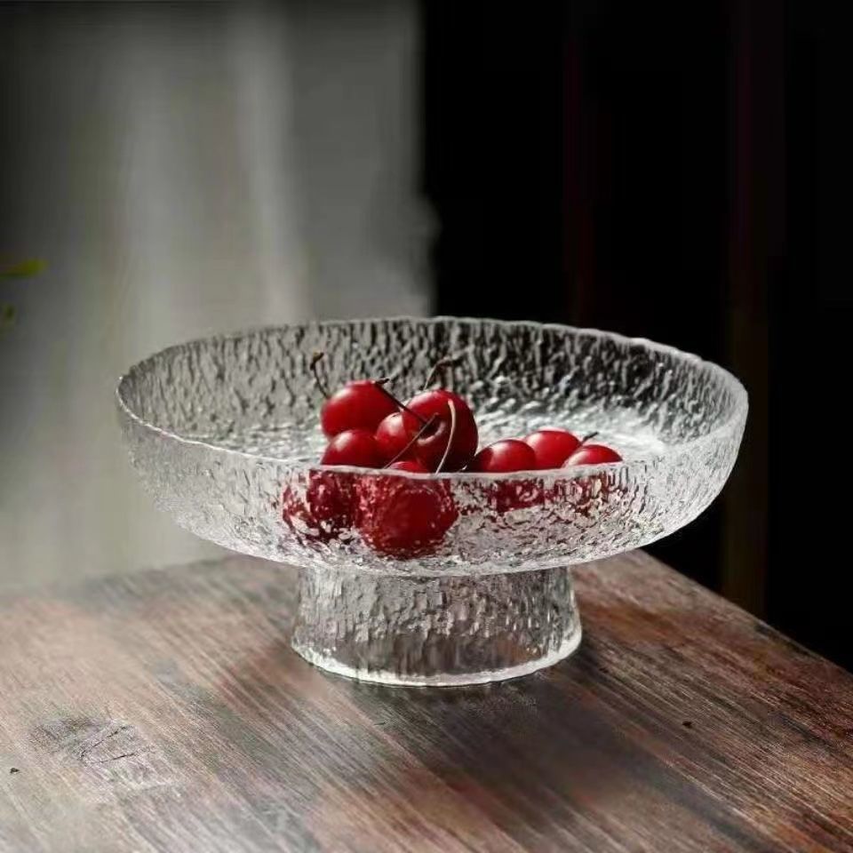 Platos de vidrio de pies altos, platos de frutas caseras de alta calidad, platos de frutas secas, platos de bocadillos, platos de comedor, adornos decorativos de alto valor
