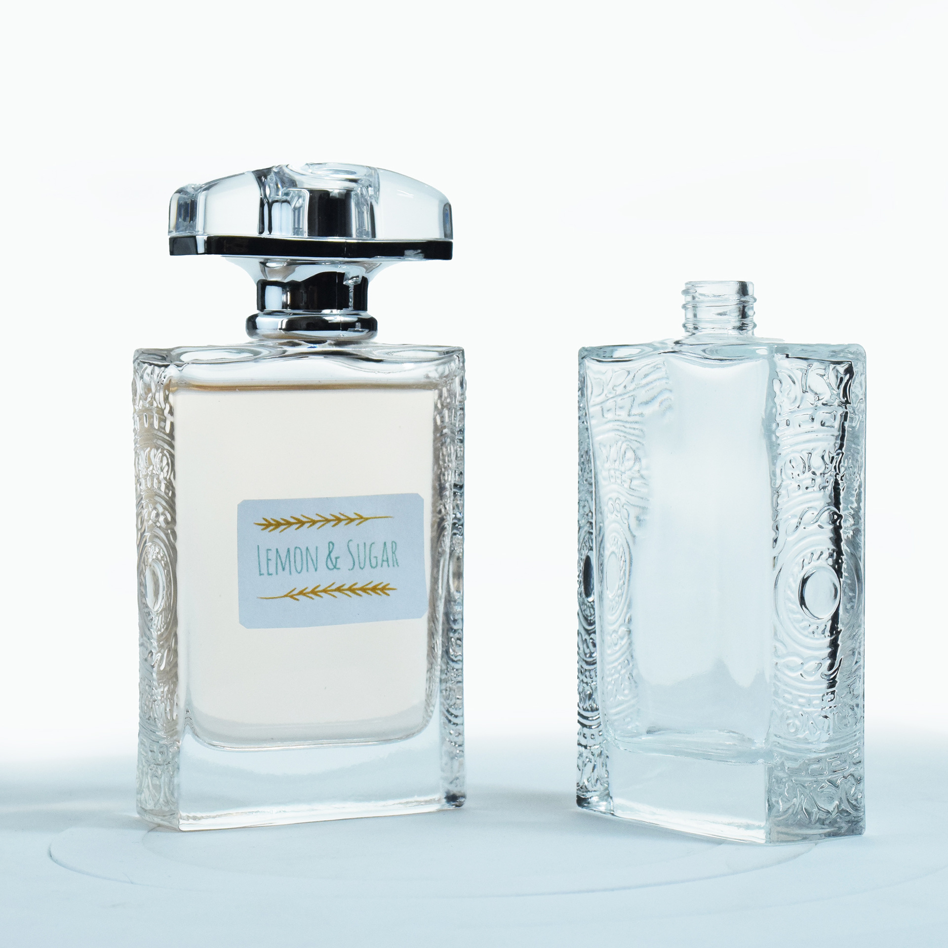 100ml扁方香水分装瓶侧边条纹卡口玻璃按压喷雾瓶