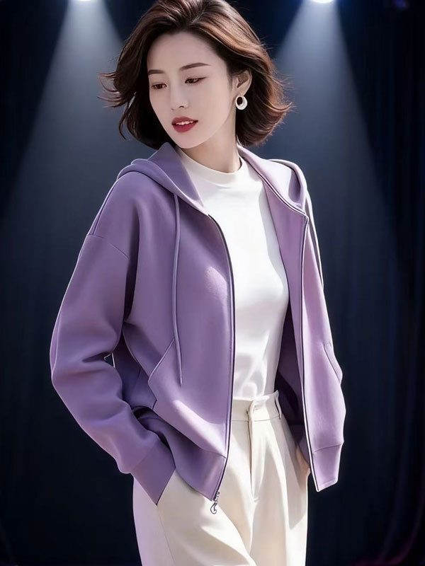 紫色宽松连帽百搭卫衣外套女2025超火秋季新款休闲运动风穿搭上衣|undefined