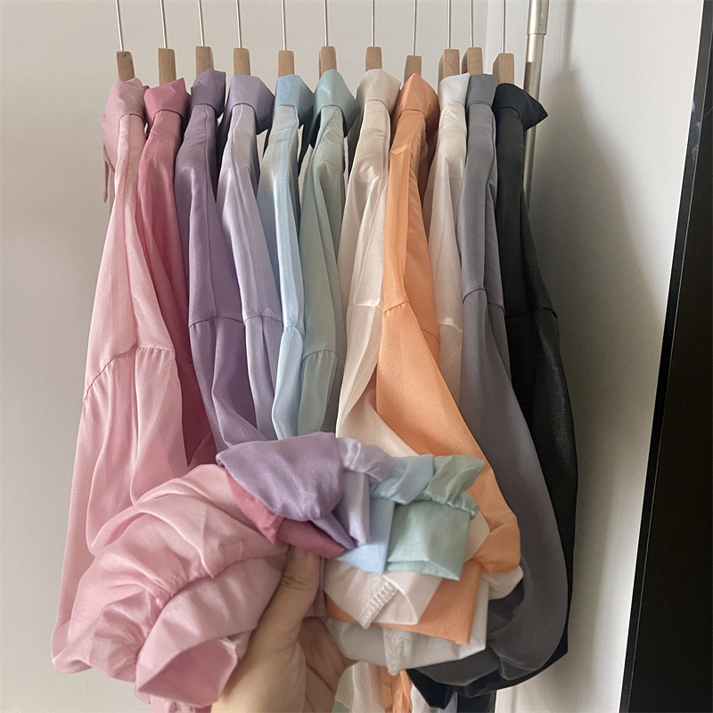 112g Weight Long Sleeve Sleeve Length Single Breasted Placket Type Shirtsleeve Sleeve Type Polyester, Chiffon Fabric Type Regular Top Length Cardigan Tops Type Holiday Occasion Shirt Collar Neckline Loose Fit Type Solid Color Pattern Summer, Spring Season Women's Gender Casual Style Wholesale Women's Casual Solid Color Long Sleeve Blouses 2
