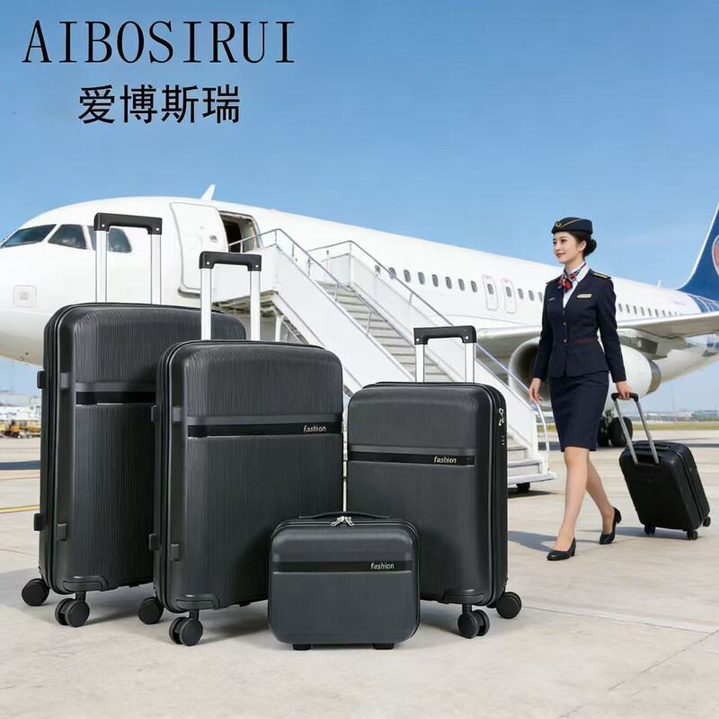 Processed and Customized Pp Zipper Full-Color Trolley Case, Fashionable Universal Wheel Hard Shell Three-Piece Set, Large-Capacity Suitcase