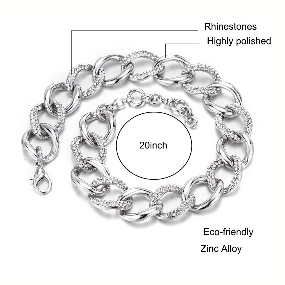 Cuban Chain Necklace In Oversized Oval Alloy With Full Diamonds_voghion.com