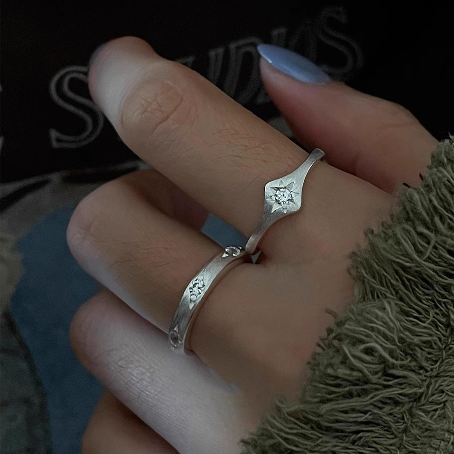 Star Exquisite Ring Women's Simple Fashion Stacked Sweet Cool S925 Silver Plated Open Ring Geometric Finger Ring Trendy