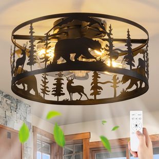 Cross-Border New Elk Bedroom Fan Lamp Iron Art American Retro Creative Light Luxury Ceiling Fan Lamp Restaurant Fan Lamp