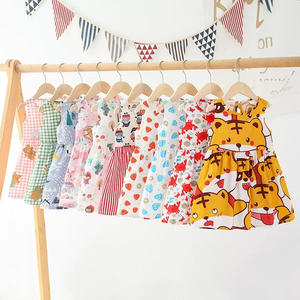 2025 Cotton A-Line Skirt Girls' Dress Spring and Summer Sleeveless Children's Clothing Cartoon Print Princess Dress for Small and Medium-Sized Children
