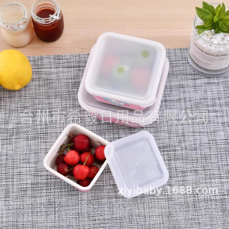 Fábrica personalizada decalca de fibra de bambú caja de preservación de cinco piezas juegos de cubiertos caja de sellado de contenedor de preservación de sellado