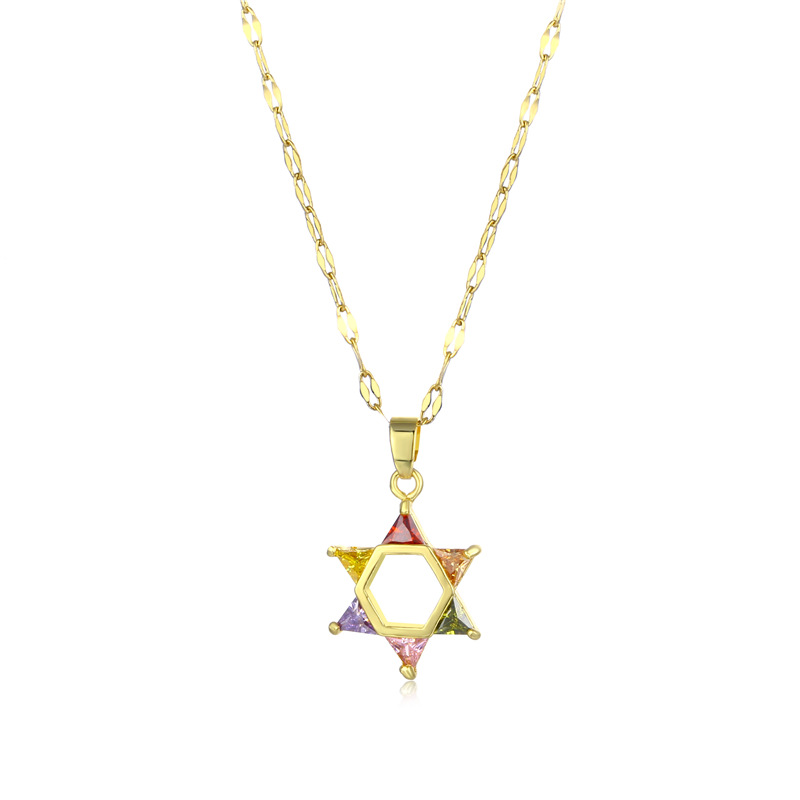 Wholesale Jewelry Six Pointed Star Colorful Zircon Titanium Steel Necklace Nihaojewelry display picture 1