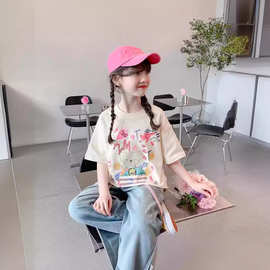 女童短袖T恤夏装2024新款洋气儿童夏季体恤中大童夏款半袖上衣薄