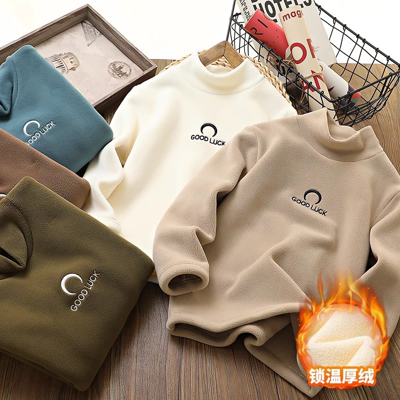 兒童打底衫秋冬新款童裝韓版中大童半高領男童加絨加厚保暖衣服