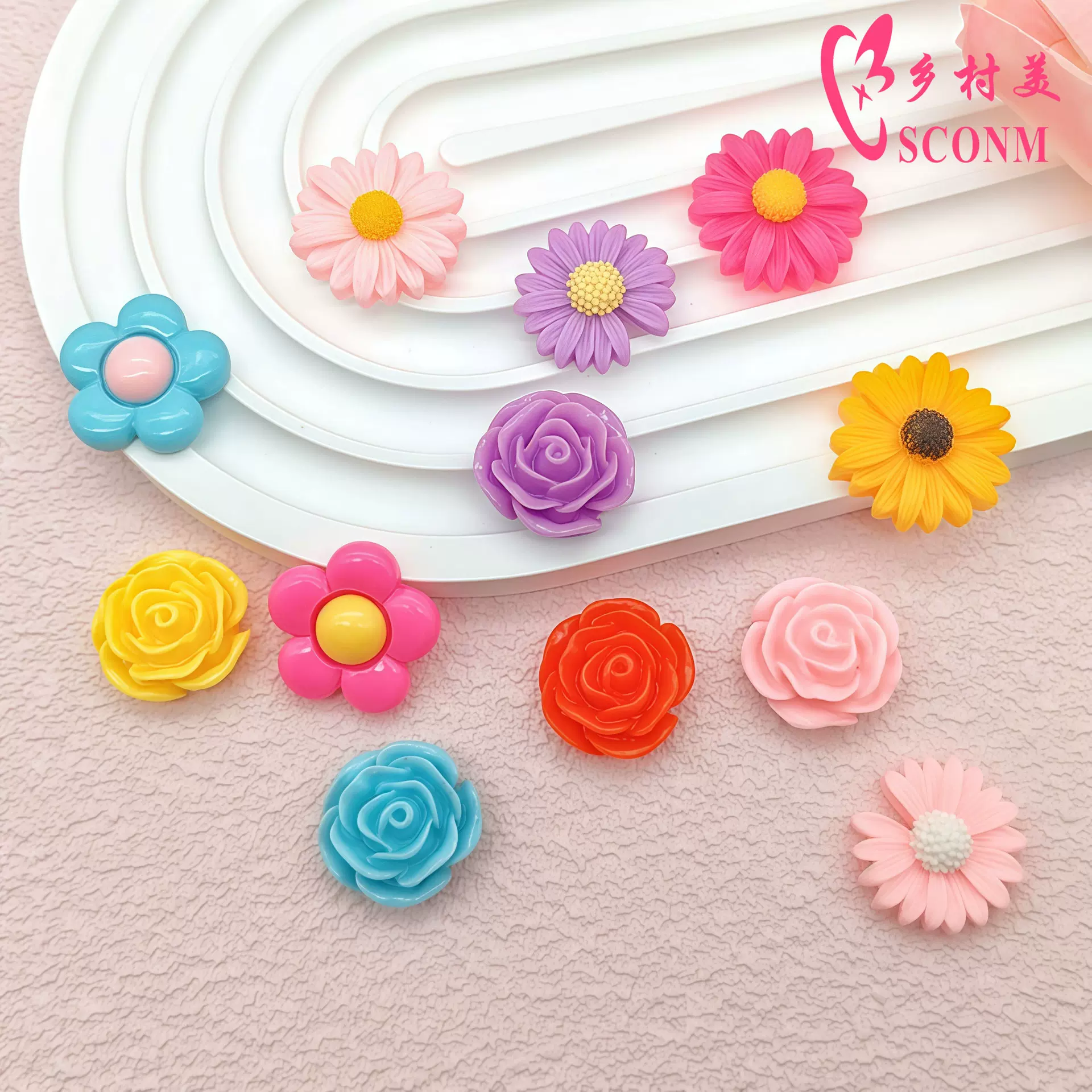 小雏菊玫瑰花树脂饰品配件diy皮筋发夹手机壳贴片史莱姆材料 批发