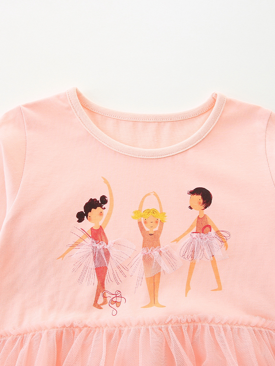 Vestido de niña de estilo europeo y americano otoño nuevo vestido de princesa infantil de algodón de punto de cuello redondo malla falda de manga larga