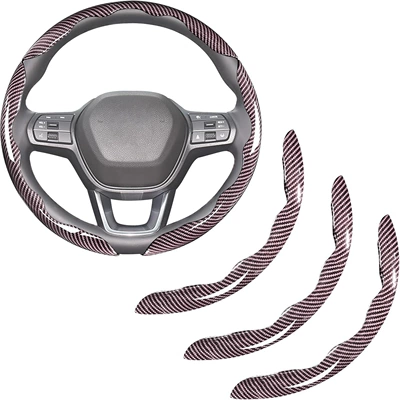 buckle, segmented anti-slip steering wheel, Steering wheel cover - carbon-fiber-glossy-pink-3-piece-set-38cm-round
