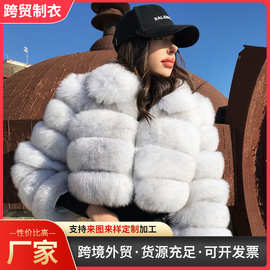 2024秋冬季豹纹女士外套中长款西装领仿狐狸毛皮草大衣白点豹纹