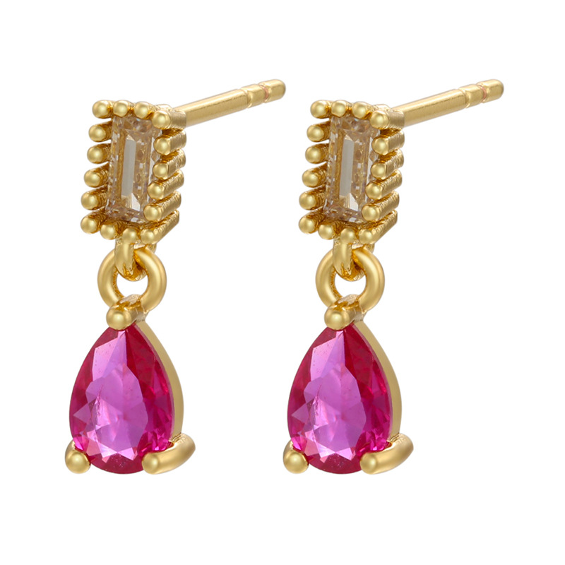 Fashion Micro-set Zircon Drop-shaped Pendant Earrings Colored Diamond Copper Earrings display picture 2
