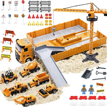 中英版合金工程车大货柜车套装场景收纳挖掘机停车场跨境电商玩具