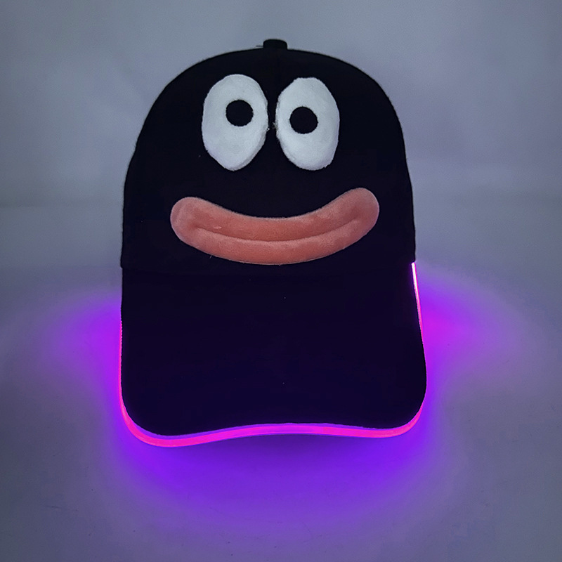 Big Eyes Sausage Mouth Illuminating Béisbol Sombrero lindo dibujo animado espectáculo de eventos al aire libre escenario LED iluminado gorra de lengua de pato