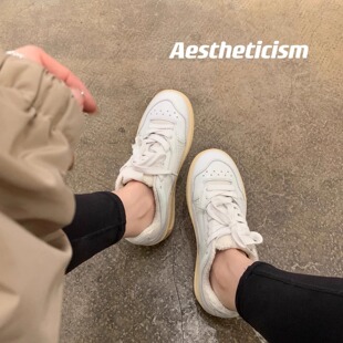 Sheepskin version ~ Seoul high school students ~ niche lightweight lace-up platform height increasing sports casual white shoes women's board shoes