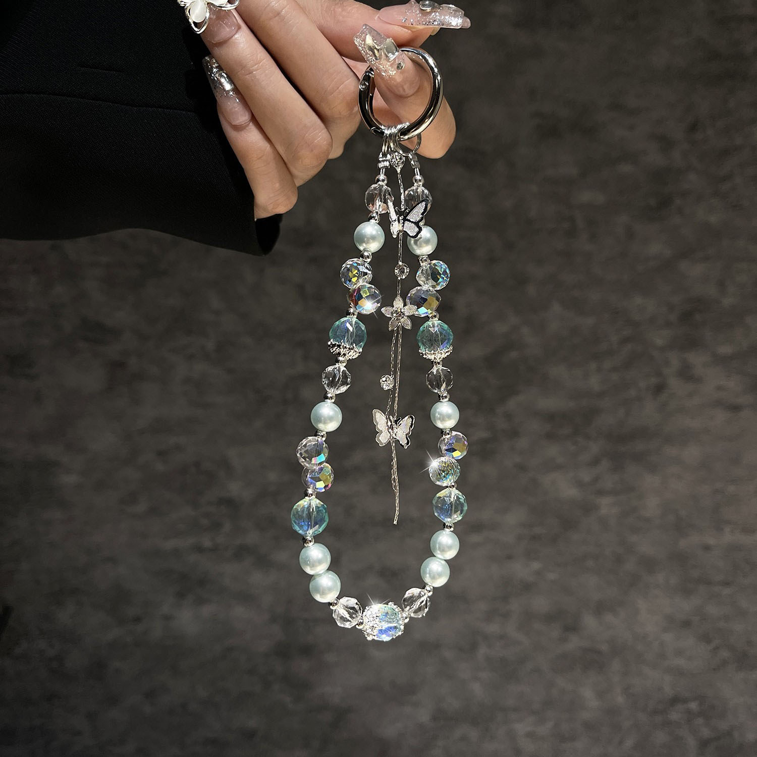 청록색 술 나비 [투명 클립 카드 포함]