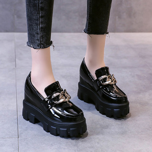 Japanese Style Autumn Single-layer Shoes Women's 2021 New All-match Lace-up Patent Leather Thick Bottom Thick Heel Square Toe Casual Small Leather Shoes