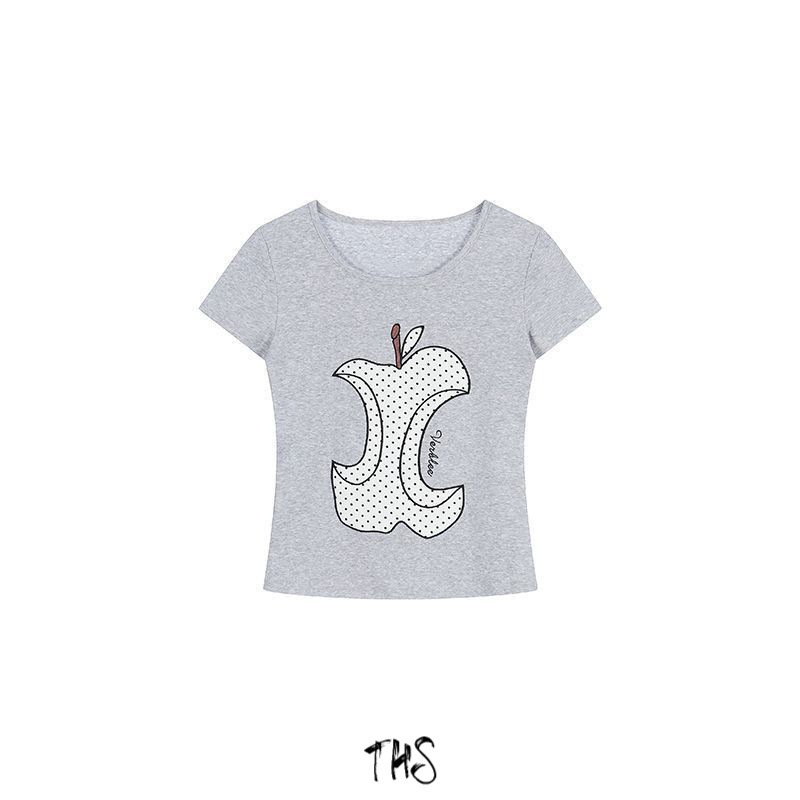 Ths | 26 New Summer Products in Stock, American Retro Hot Girl Style, Apple Core Patch Embroidery Design, Slim Fit T-Shirt for Women Ths | 26 New Summer Products in Stock, American Retro Hot Girl Style, Apple Core Patch Embroidery Design, Slim Fit T-Shirt for Women