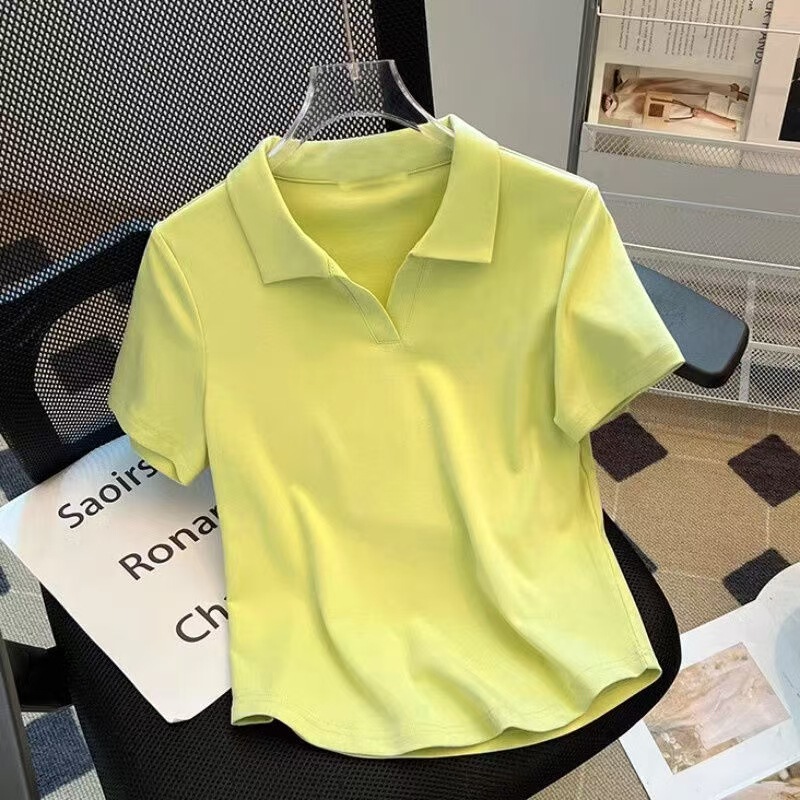 Rayon Regular Shoulder Polo Collar Short-Sleeved T-Shirt for Women Plus Size Fat mm 100kg 2026 Summer Pure Cotton T-Shirt