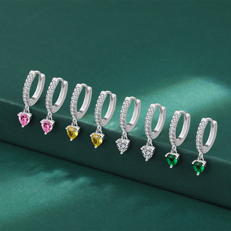 1 Pair Quantity Daily Occasion 1 Pair 925 Sterling Silver Zircon 925 Sterling Silver Earrings Heart Shape Drop Earrings