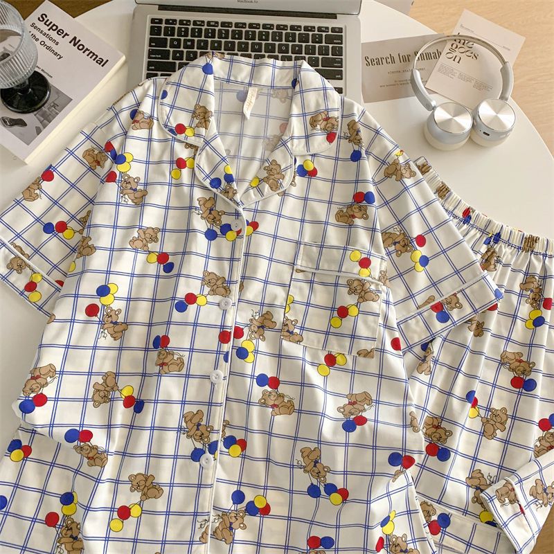Algodón al por mayor transfronterizo coreano inns dulce osos pijamas mujeres cardigans de verano mangas cortas 2026 nueva ropa para el hogar
