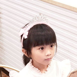 Children's three-dimensional crystal crown lace bow headband head buckle baby girl princess sweet headband hair accessories