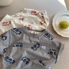 Children's T-shirt trendy brand boys 2024 summer new thin top full print letters for little babies short-sleeved T-girl pure cotton