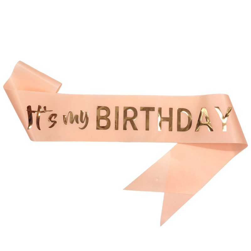 It's my birthday生日派对礼仪带生日女孩玫瑰香槟色丁布绶带肩带|undefined