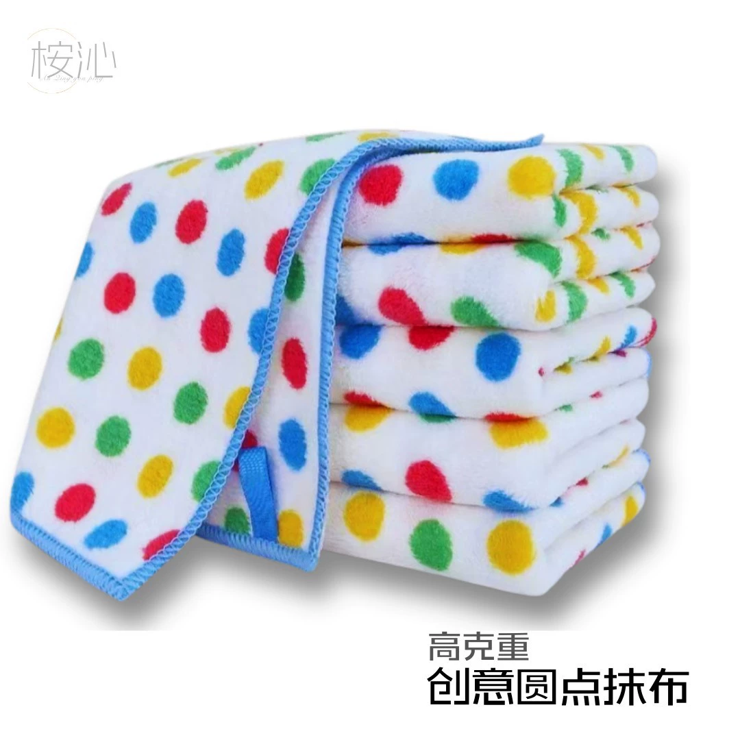 Салфетка для уборки из кораллового флиса в горошек для кухни, для протирки столов, впитывающее полотенце для мытья посуды, квадратное бытовое полотенце с ремешком для подвешивания, прочное полотенце для рук.