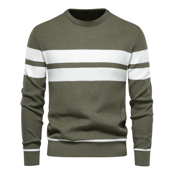 Demi-season two-tone knitted sweater for leisure with a round collar