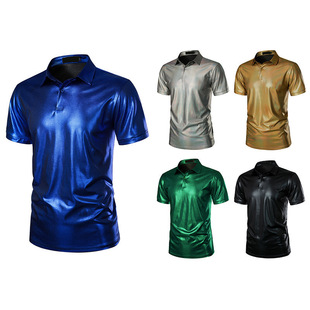 2025 Summer New Foreign Trade Amazon Clothing Men's Trendy Beauty Strip Bronzing Printed Short-sleeved POLO Shirt