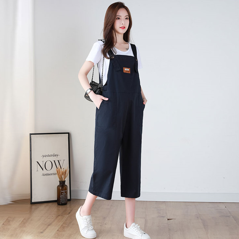 New Pregnant Women's Overalls Thin Summer High Elastic Wide Leg Cropped Pants Cotton Fashionable Loose Plus Size Maternity Clothes
