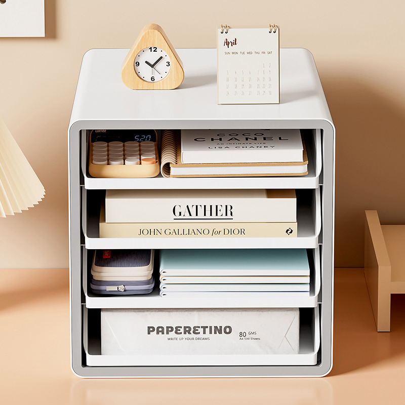 Caja de almacenamiento de archivos de oficina A4 Caja de almacenamiento de papelería Caja de almacenamiento de escritorio abierta multicapa Estante de clasificación de libros