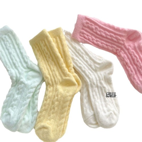 Autumn and winter warm plus velvet thickened socks for women mink velvet ins floor socks candy-colored sleep socks mid-calf socks solid color