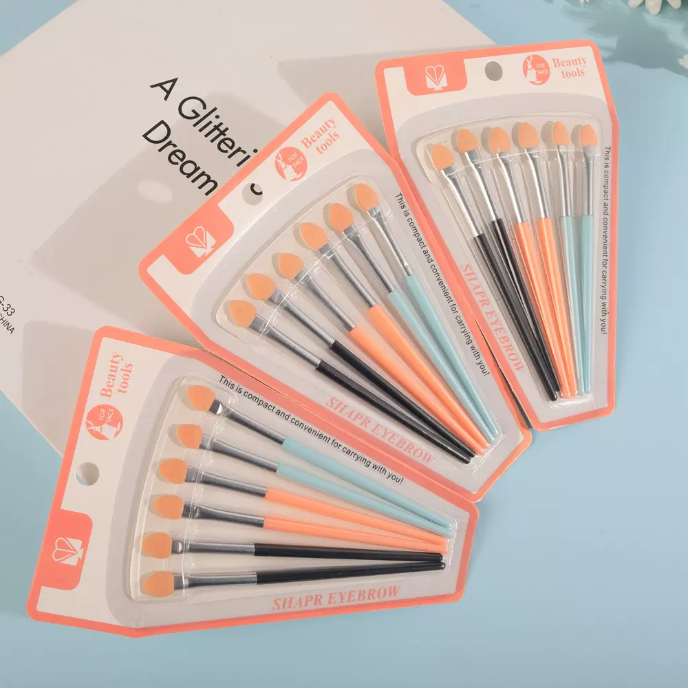 长杆单头海绵眼影棒便携眼影刷眼部化妆刷指甲刷吸塑包装6支装